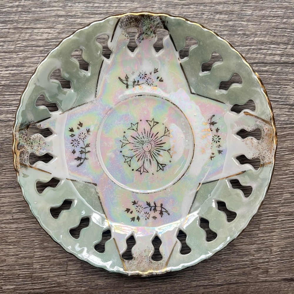 Iridescent Tea Saucer with Gold Rim